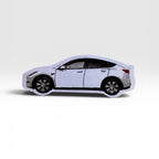 The Frunk Club white Tesla woven patch with black accents and wheels, depicting a side profile of the car.