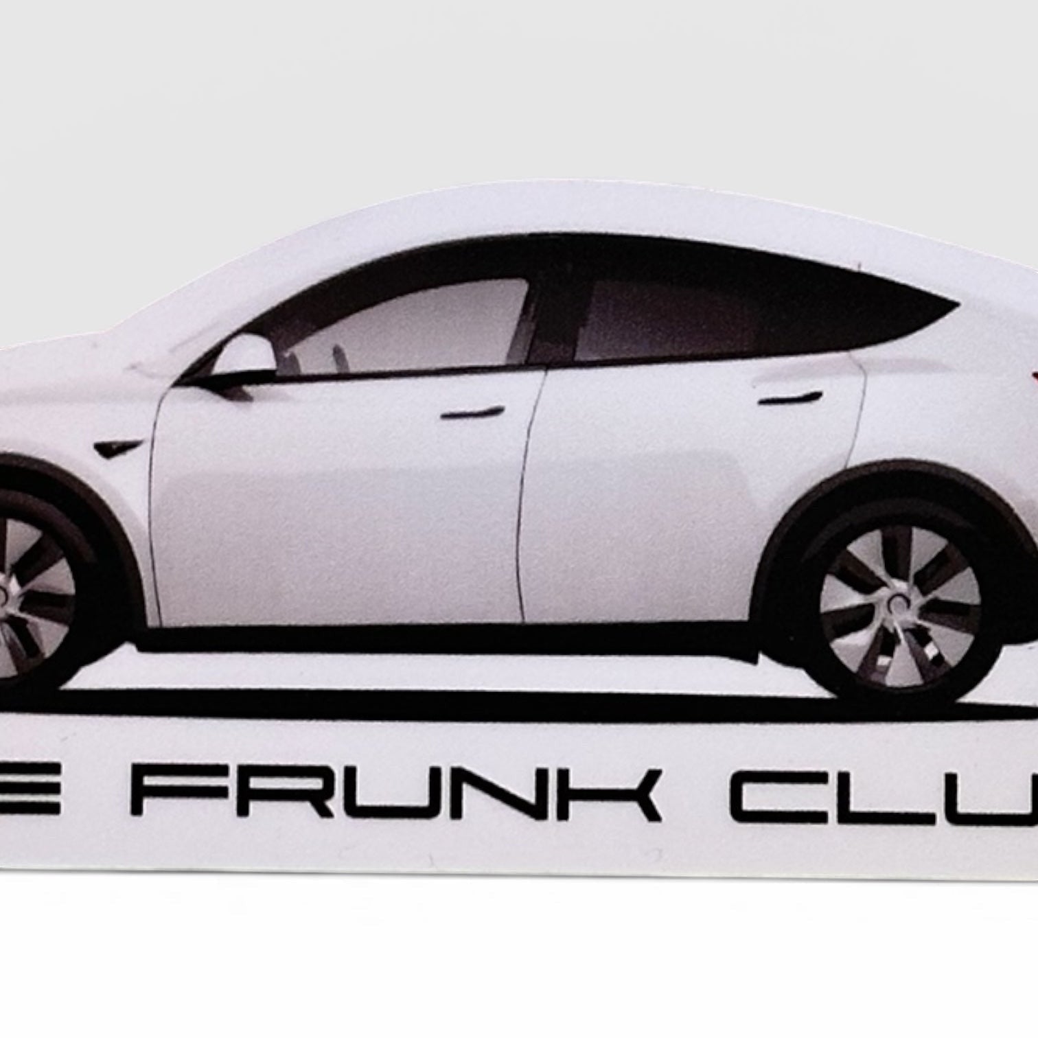 Tesla Frunk Club vinyl sticker shown as an automotive laptop or gear decal