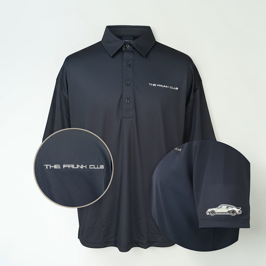 The Starting Grid Polo and Patch Bundle with Frunk Club performance polo and woven car patch options.