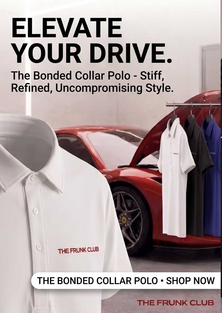 The Frunk Club Touring Polo performance shirt, additional product view.