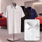 Three The Frunk Club Touring Polos in white, black, and navy, featuring the structured bonded collar.