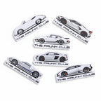 The Frunk Club white Super Beetle die-cut vinyl sticker, 4 inches. Automotive artwork for classic car enthusiasts.