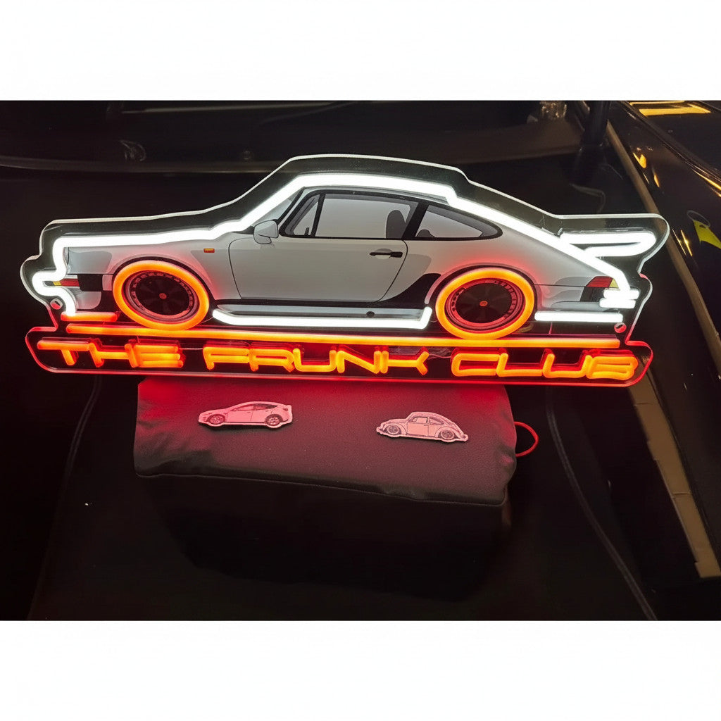 The Frunk Club Super Beetle 4-inch die-cut vinyl sticker, inspired by classic VW cars. Weather-resistant.