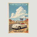 The Frunk Club vintage poster of a white Porsche 356 Spider at the Wigwam Motel on Route 66.