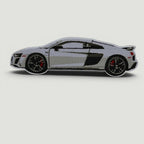 The Frunk Club white Audi R8 V10 embroidered patch with black accents and red brake calipers.