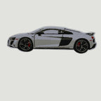 The Frunk Club white woven patch featuring an Audi R8 V10 sports car with black accents and red brake calipers.