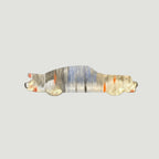 The Frunk Club woven patch in the shape of a car, featuring abstract art with silver, blue, and orange accents.