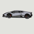 The Frunk Club white Lamborghini woven patch with red brake calipers. Heat-transfer construction.