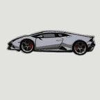 The Frunk Club white Lamborghini woven patch with red brake calipers. Heat-transfer construction.