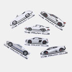 The Frunk Club white Porsche 356 die-cut vinyl sticker, 4" 7/8"w x 1 3/4"h, weather-resistant.