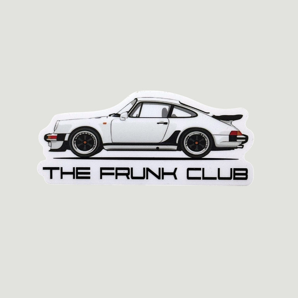 The Frunk Club white Porsche 930 widebody turbo sticker with black accents and lettering.