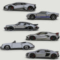 The Frunk Club Torque Patch Bundle features embroidered patches of iconic supercars: Lamborghini, Ford GT, Porsche 911, Corvette C8, Porsche 356, and Audi R8.