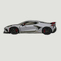 The Frunk Club white C8 Corvette embroidered patch with black wheels and red brake calipers.