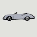 The Frunk Club woven patch featuring a white convertible car with black accents. Heat-transfer backing.