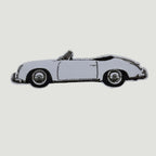 The Frunk Club woven patch featuring a white convertible car with black accents. Heat-transfer backing.