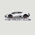 The Frunk Club white Lamborghini Huracan sticker with red brake calipers and black lettering.